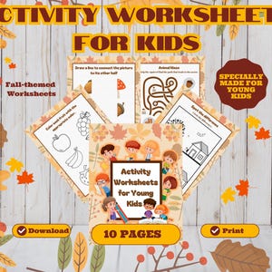 Fall Activity Pages for Young Kids, Preschool Printable Fall Games, Autumn Printable, Fall Coloring Pages, Autumn Activity for Young Kids
