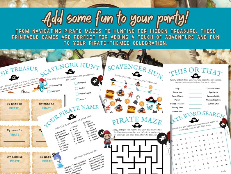 Pirate Birthday Party Games, Party Favors, Printable, Instant Download ...