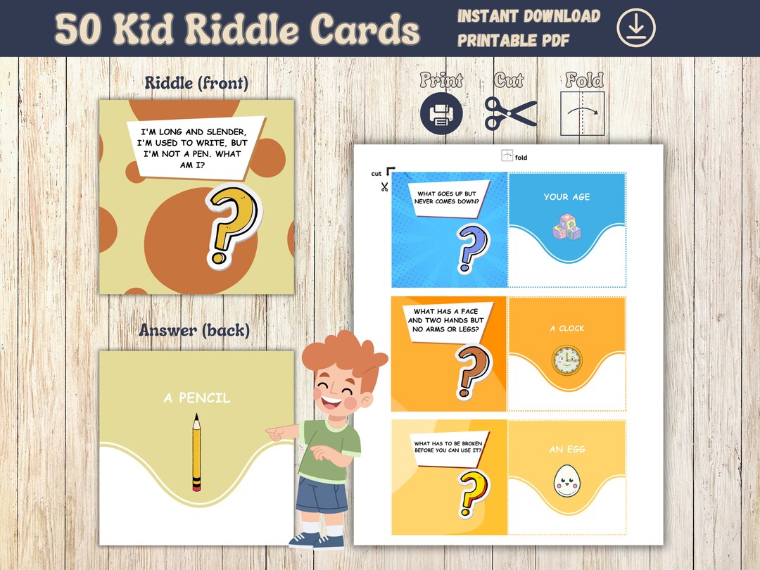 Kids Riddle Cards, Funny Riddle Cards, Lunch Box Riddle Cards, Kid ...