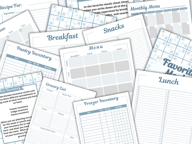 Printable Kitchen Planner, Meal Planner, Kitchen Inventory Planner ...