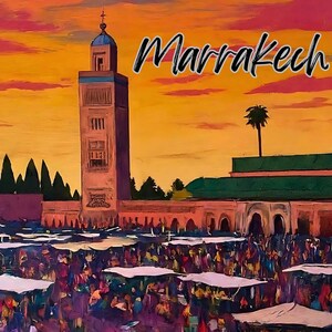 Sticker Marrakech Kiss Cut - Marokkaanse magie onder woestijnzon - vinylsticker voor reizen en reislust - perfect voor laptops, waterflessen en meer