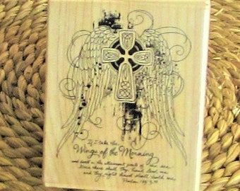 Rubber Stamp, Wings of Morning, Hobby Lobby, Wings, Cross, Unusual design, Stampendous, 9 dollars original, sallycrafts, destash supplies