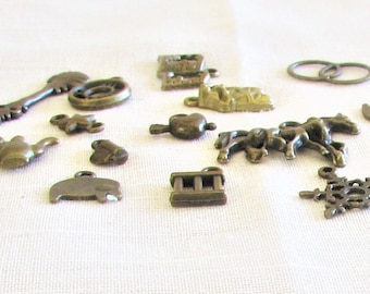 Charms, 17 pieces, variety, golden, brass, jewelry making, charm bracelets, you are maker, sallycrafts, supplies, selling charms,