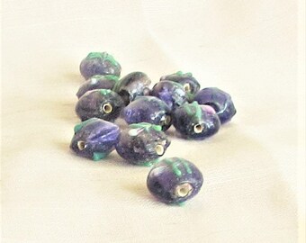 Beads, grey blue, green and pink, lampwork, 14mm, 12 mm, 12 pieces, lampwork beads, sallycrafts, supplies,