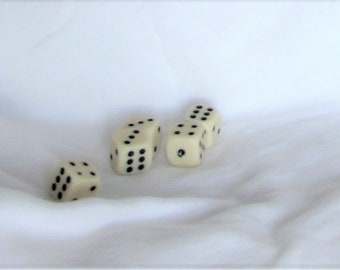 Dice, 5 pieces, white, black dots, large, 1/2 inch square, craft supplies, Games