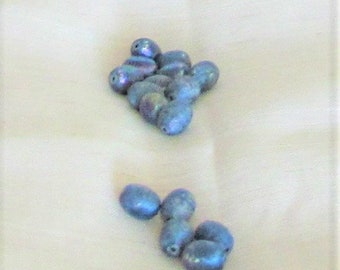 Beads, blue purple, oval beads, metallic ridges, shimmery, ridged look, 16 pieces, quarter inch wide, three eights long, destash beads