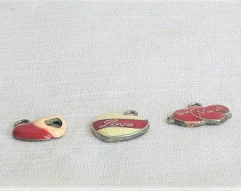 Hearts, Charms, Love, Be Mine, 2 hearts, red, peach, silver, Heart Charms, jewelry supplies