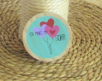 Rubber Stamp, round, heart balloons, you make my heart soar, circular stamp, 2 and half inch, words, destash stamp