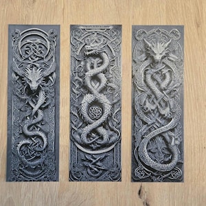 Set of 3 Celtic Dragon Knot Bookmarks - Intricately 3D Printed Mythical Dragon Design - Perfect for Fantasy & Book Lovers