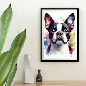 Watercolor Boston Terrier Wall Art | Gentle Dog Portrait | Digital Download
