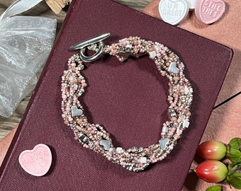 Blush Pink Beaded Heart Bracelet