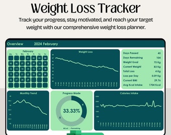 2025 Weight Loss Planner, Daily Fitness Tracker, Monthly Calories Journal, Excel Spreadsheet, BMI Chart, Body Measurement Tracker