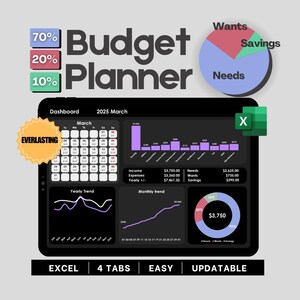 70/20/10 Budget Spreadsheet for Excel, Monthly Budget Planner Spreadsheet, Paycheck Budget Tracker, Weekly Budget, 50/30/20 Budget