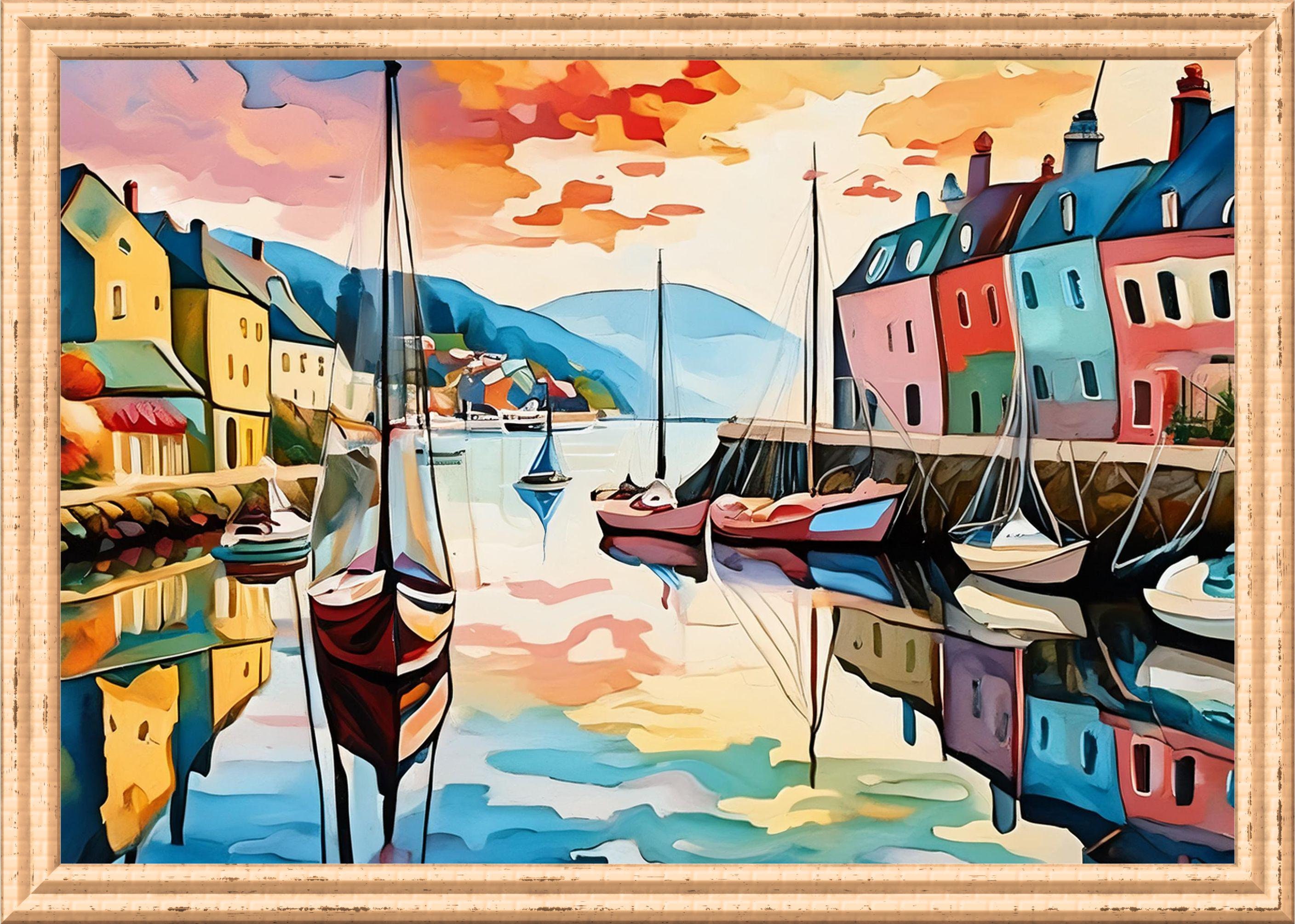 Tableau Peinture Acrylique, Port De Vannes En Bretagne, Original Signé