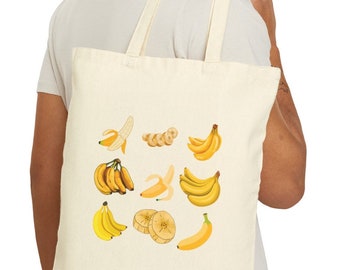 Banana Tote Bag, Canvas Tote Bag, College Tote Bag, Daughter Gift, Flower Tote Bag, BFF Gift, Cute Tote, Shopping Bag, Fruit Tote Bag