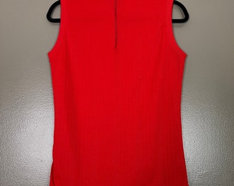 Mod jaren 1960/70 vintage mouwloze rode geribbelde top met geribbelde hals, medium
