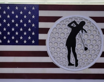 3D Female Golfer American Flag digital laser cut file