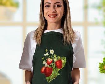 Strawberry Print Cotton Chef Apron, Mother's Day Gift