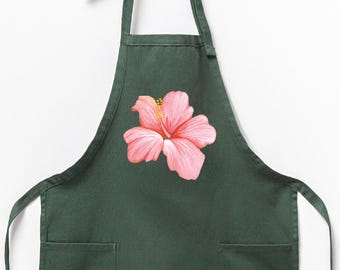 Tropical Hibiscus Flower Apron, Personalized Cotton Kitchen Apron