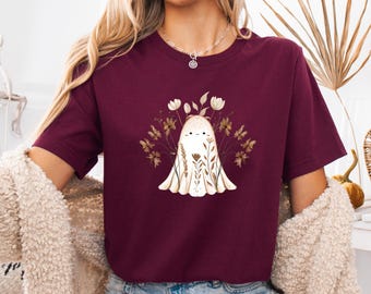 Halloween Floral Ghost T-Shirt: Spooky Retro Fall Tee