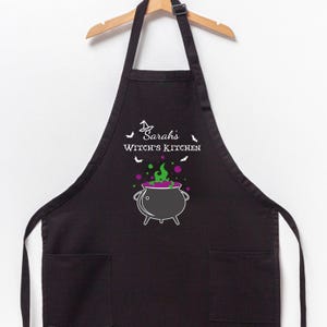 Custom Witch&#39;s Kitchen Apron, Halloween Witchy Apron, Halloween Gift For Cooker, Halloween Funny Chef Gift, Witchy Vibes Apron