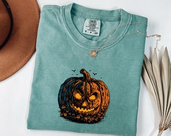 Halloween Pumpkin Face Comfort Colors Shirt: Spooky Fall Tee