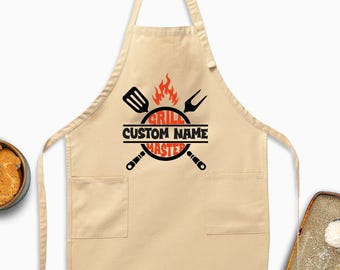 Custom Grill Master Apron, Personalized Dad Gift