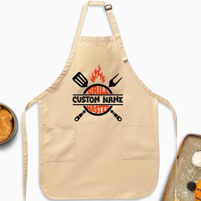 Custom Grill Master Apron, Personalized Dad Gift image 1
