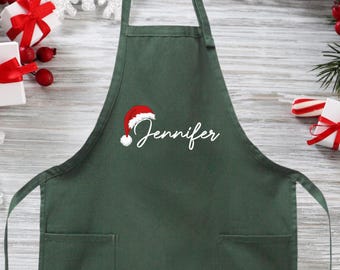 Personalized Santa Hat Christmas Apron: Custom Family Chef Gift