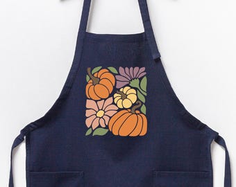 Boho Floral Pumpkin Kitchen Apron - Fall Spooky Season Design
