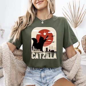 Catzilla T-Shirt, Cat Mom Shirt, Cat Lover Long Sleeve, Funny Cat Shirt, Vintage Catzilla Shirt, Crazy Cat Lady Clothing, Cat Mom Apparel