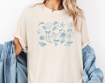 Coastal Seashell Shirt, Vintage Aesthetic Beach Tee, Ocean Lover Comfort Colors® Shirt, Nautical Shell Graphic Tee, Cute Summer Shirt
