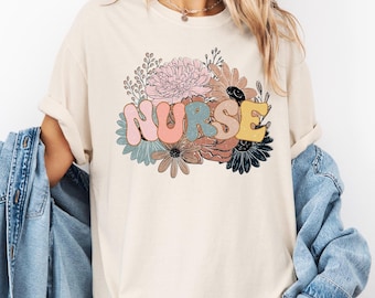 Floral Nurse Comfort Colors Shirt, Vintage Nurse Tee, Retro Nurse Gift, Nurse Appreciation Shirt, Registered Nurse Outfit, Nurse Student Tee