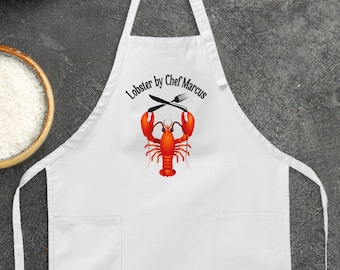 Lobster Personalized Chef Apron, Seafood Cooking Apron, Coastal Chef Apron, Seafood Restaurant Apron, Summer Beach Apron