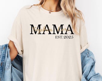 Mama Est. 2025 Comfort Colors Shirt: Personalized Pregnancy Announcement