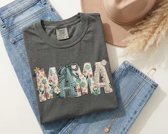 Mama Patchwork Comfort Colors Shirt: Fake Patch Looking Tee