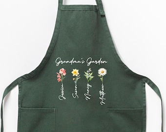 Personalized Grandma's Garden Apron: Custom Birth Flower Gift