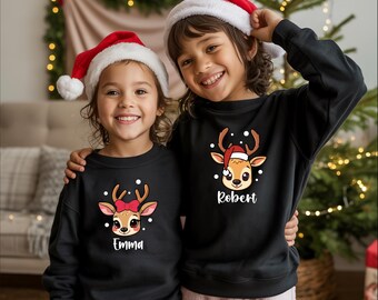 Custom Christmas Kids Sweatshirt: Personalized Reindeer Toddler Hoodie