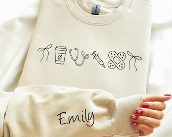 Personalized Nurse Sweatshirt: Custom Name Nursing icons Hoodie