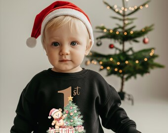 Custom 1st Christmas Name Toddler Sweatshirt: First Christmas Kids Gifts, Xmas Cute Bear Sweater