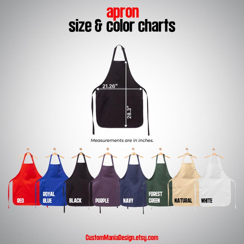 apron size and color chart for all types of aprons