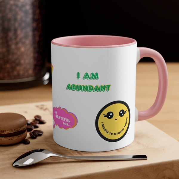 Positivity Affirmation Mug, Inspirational Coffee/Tea Cup with Motivational Quotes, Dual Color Ceramic Mug, Unique Gift Idea