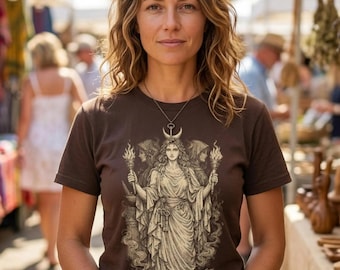 Hecate Triple Goddess T-Shirt, Engraving Style Mystical Pagan Tee