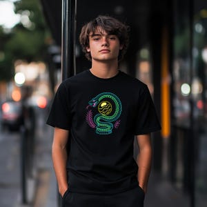 Cool Snake Design Youth T-Shirt, Bright Neon Colors Tee for Kids, Unique Style Snake Shirt, Neon Snake Graphic Tee, Fun Kids&#39; Shirt