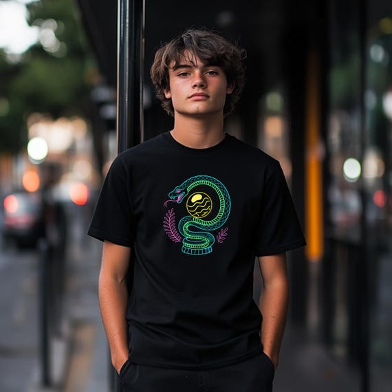 T-shirt per ragazzi con design a serpente, maglietta con colori al