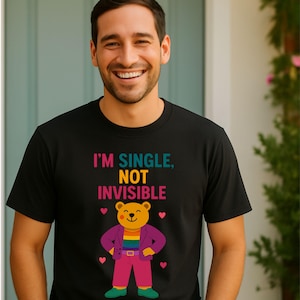 Funny Gay Bear T-Shirt: Embroidered LGBTQ Pride Tee for Single Men