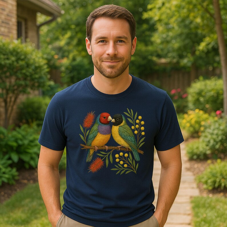 Gouldian Finch T-shirt, Illustration-style Australian Bird Tee - Etsy