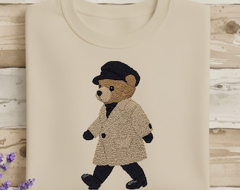 Felpa alla moda con orsetto di peluche, maglione preppy illustrato