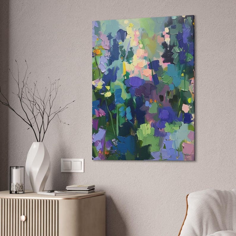 Abstract Floral Art Print, Colorful Garden Canvas Print, Large Wall Art