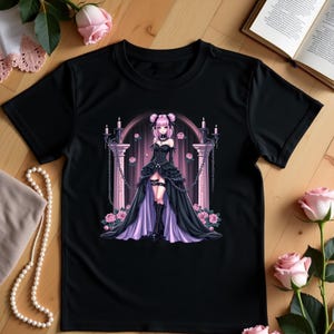 Gothic Lolita T-Shirt, Anime Gothic Lolita Girl Tee, Pastel Goth Style, Cute Gothic Clothing, Black and Purple Lolita Top